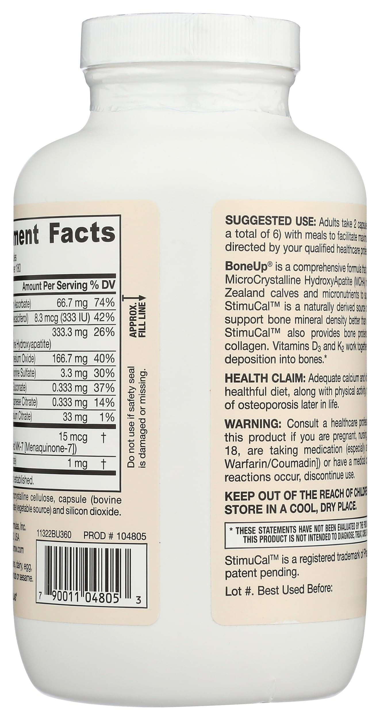 Jarrow Formulas BoneUp – Bone Health Micronutrient Formula (360 Capsules, 180 Servings) with D3, K2 MK-7 & Calcium