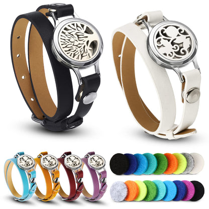 Bonuci Essential Oil Diffuser Bracelet – 2 Pcs Aromatherapy Locket with Adjustable Leather Band Gift Set