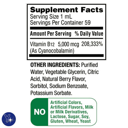 Liquid Vitamin B12 5000mcg Berry – Metabolism Support, 2 oz | Spring Valley