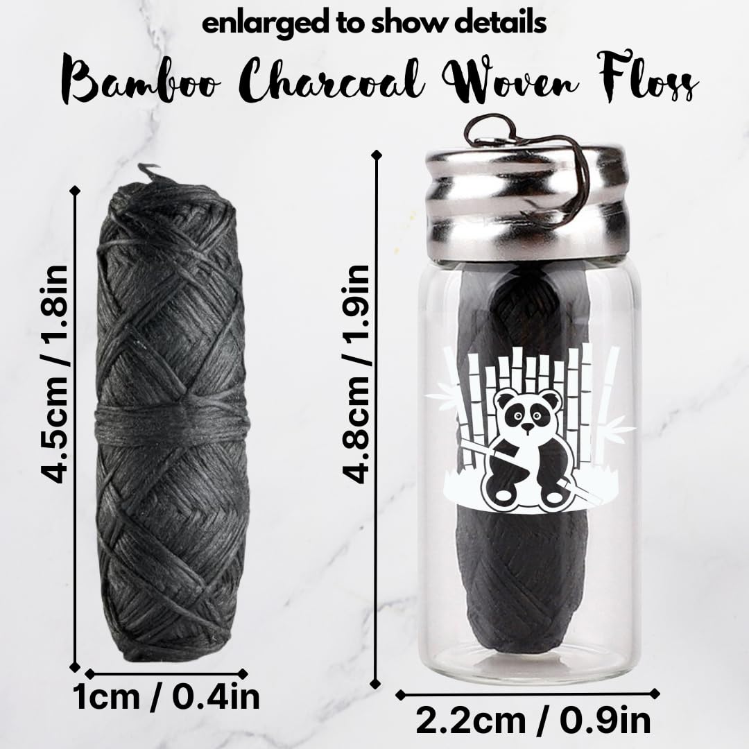 BOONBOO Dental Floss – Charcoal Woven Thread, Glass Bottle, 2 Heads Refill, Unflavored