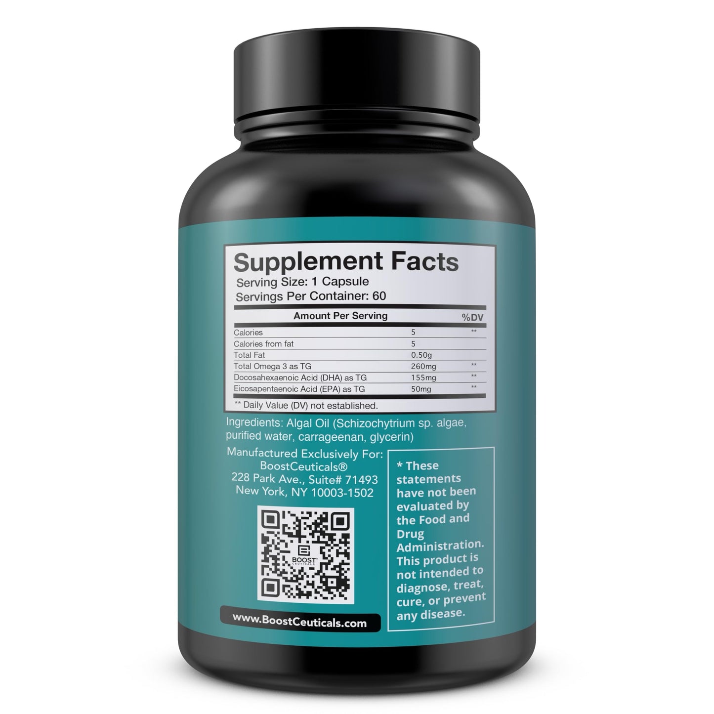 BoostCeuticals Vegan Omega 3 Supplement 500mg DHA EPA Vegan Softgels - No Stearates Non GMO Gluten Free | 60 Ct Heart and Brain Health