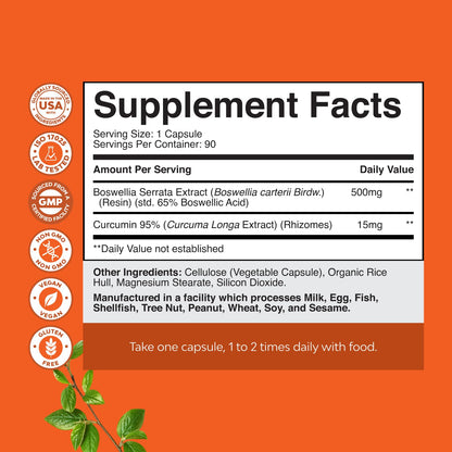 Boswellia Turmeric Capsules 500 mg – Joint & Immune Support | 90 Count