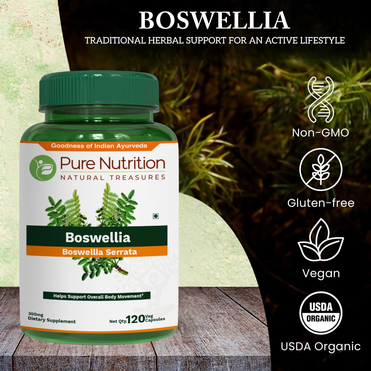 Pure Nutrition Boswellia Serrata 15:1 Extract 600mg - 120 Caps | 65% Boswellic Acids | Non-GMO