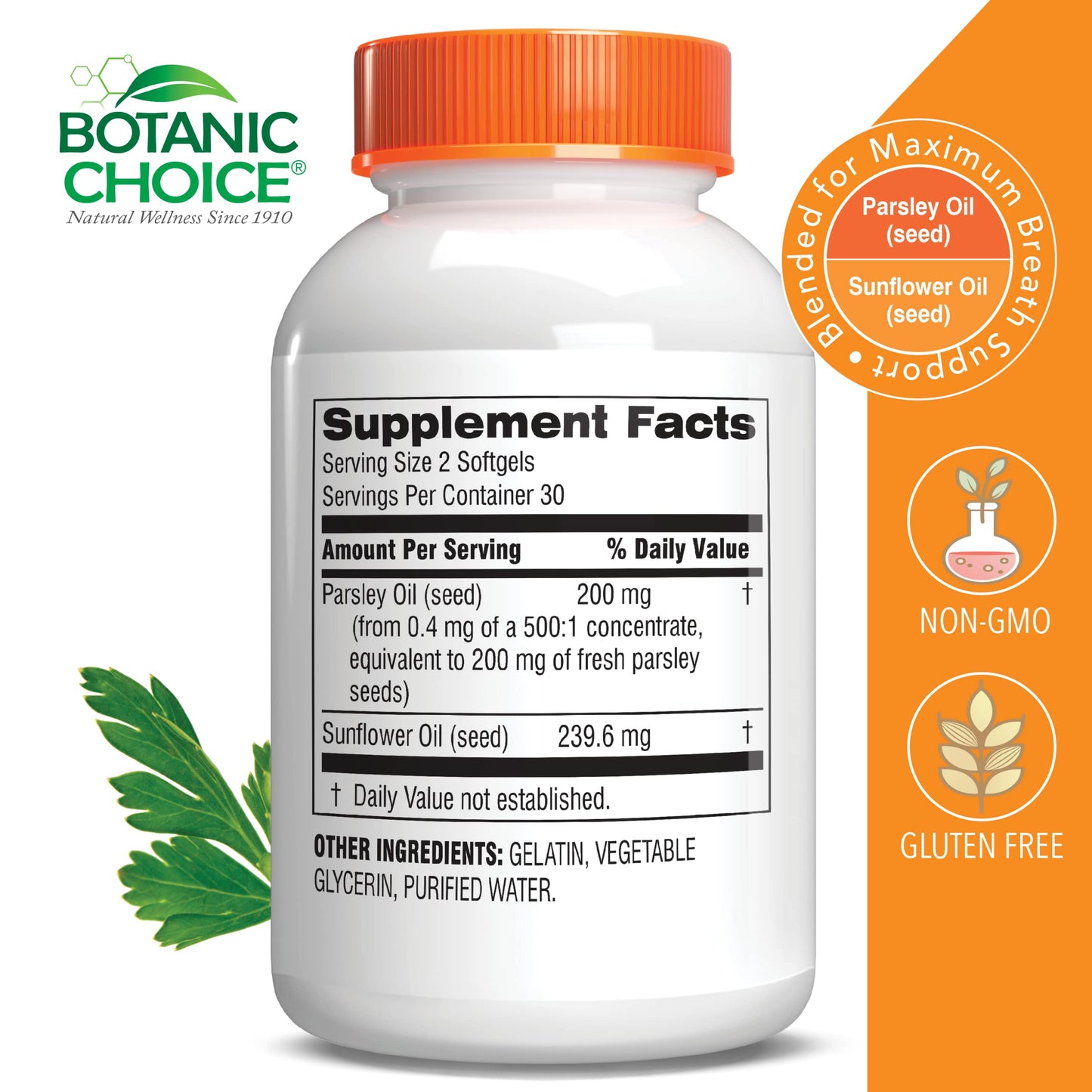 Botanic Choice Parsley Seed Oil – Bad Breath Relief from Odor-Causing Foods, 60 Softgels