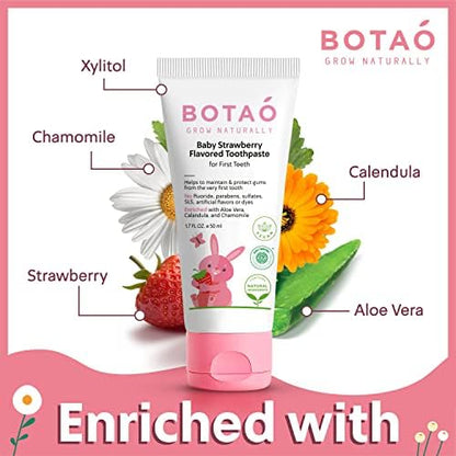 BOTAO Fluoride Free Toddler Toothpaste – Strawberry Flavor (2-Pack) | EWG Verified, Vegan