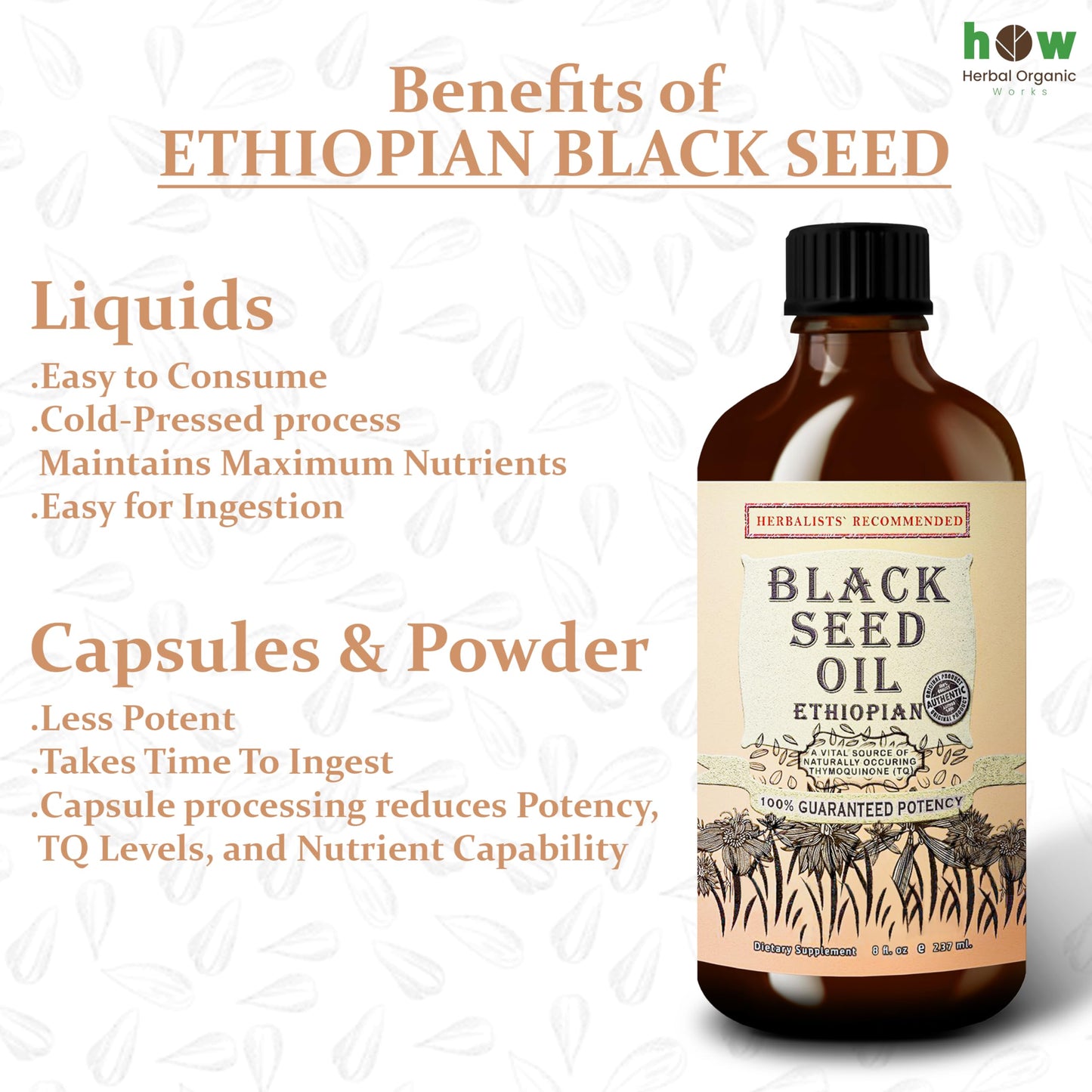 Black Seed Oil 8 oz – Cold Pressed Ethiopian Nigella Sativa (3X Thymoquinone) in Glass