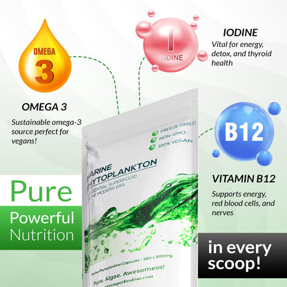 SuperFoodISM Marine Phytoplankton Supplement – Organic Vegan, Omega-3 EPA, 180 Capsules