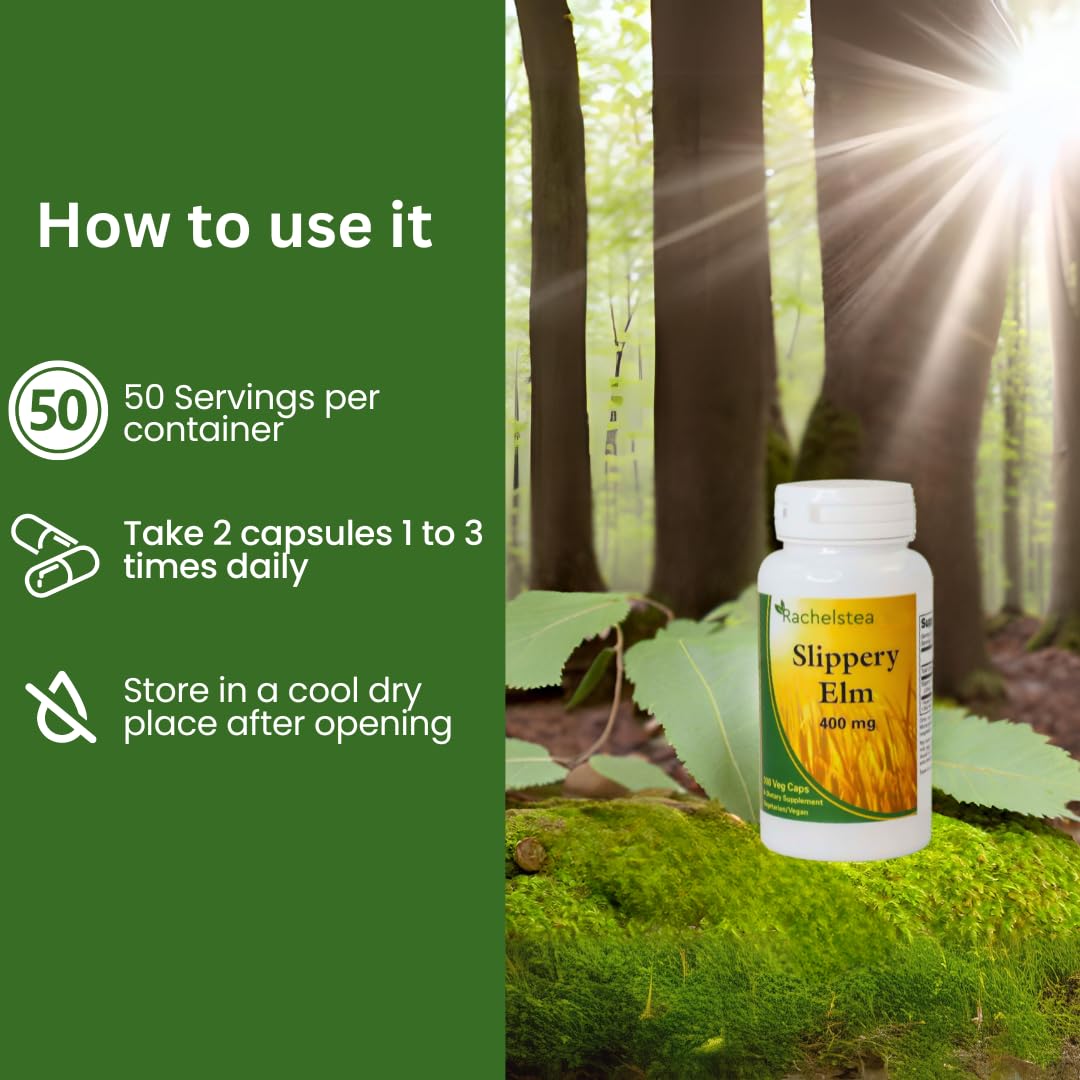 Slippery Elm 400 Mg - 100 Capsules GI Coat | Rachel's Tea Brand