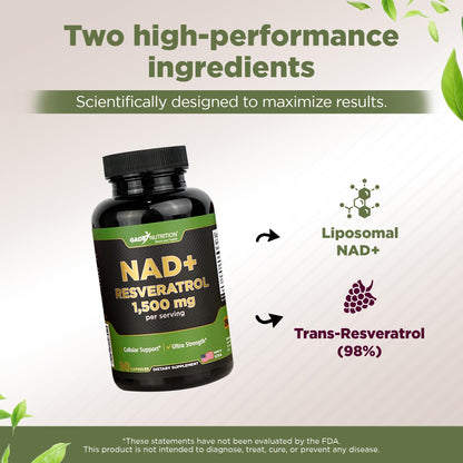 Gade Nutrition NAD+ with Resveratrol Supplement | Made in USA | Healthy Aging & Antioxidant