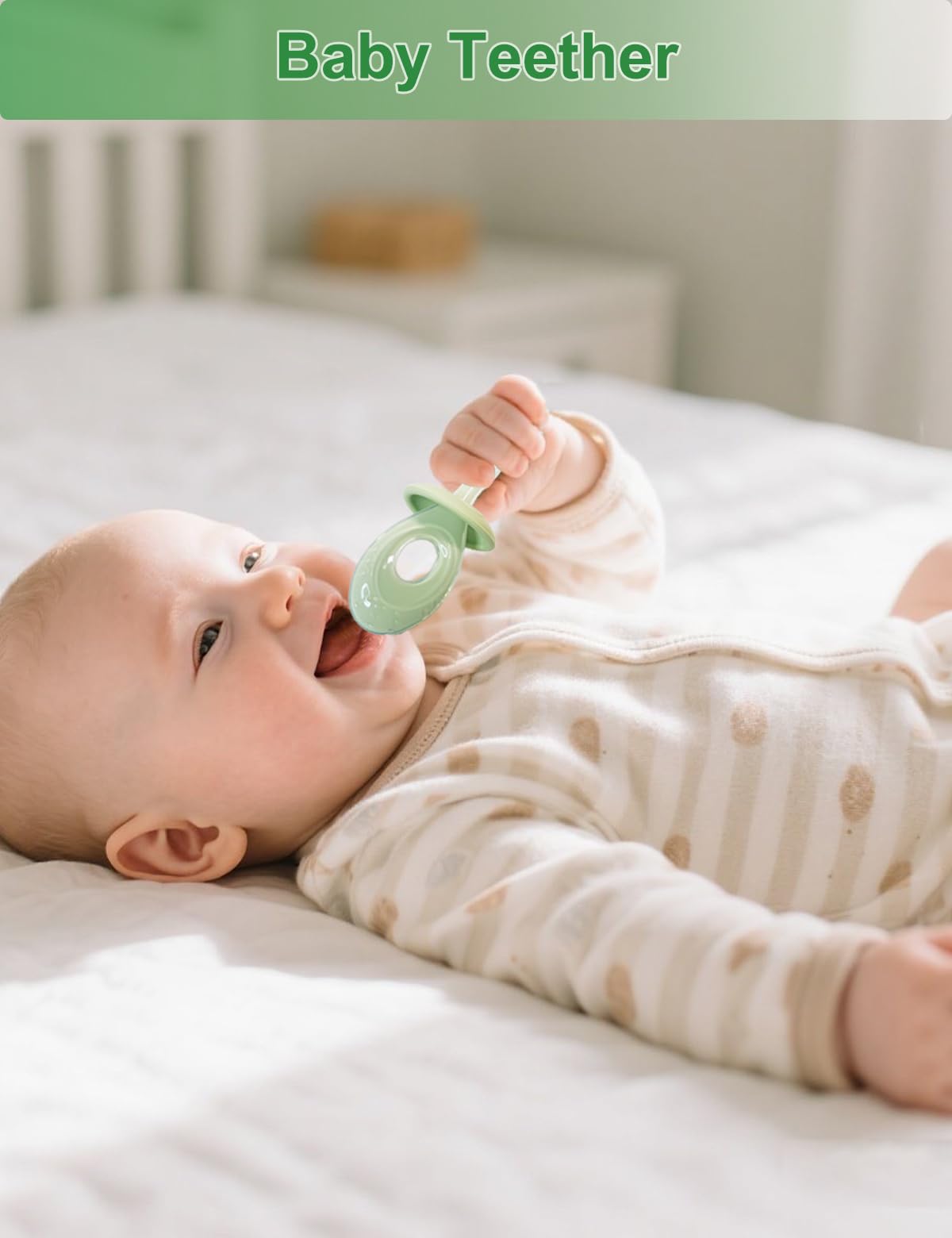 BOVELLA Baby Toothbrush & Teether – Ultra Soft Silicone (Green)