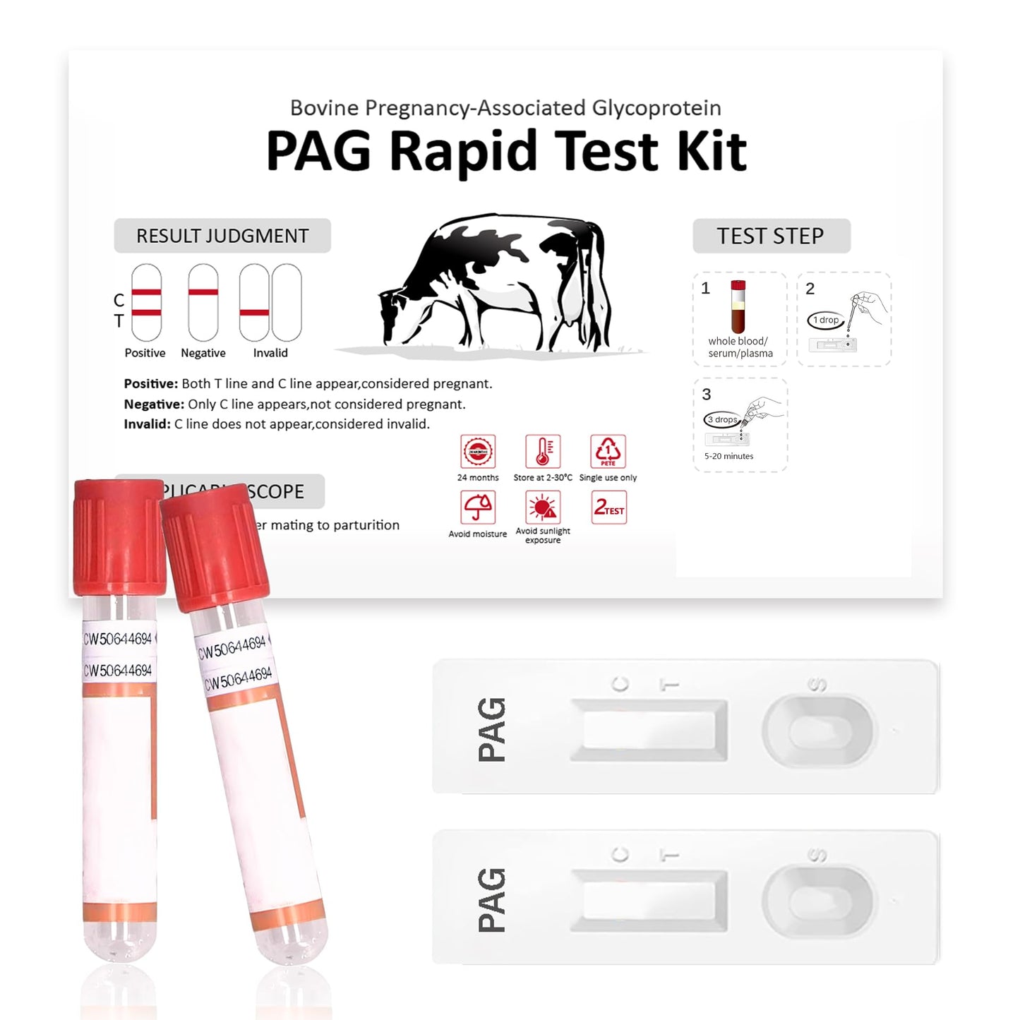 Bovine Pregnancy Test Kit - 2 Tests, Rapid 5-20 Minute Results for Dairy & Beef Cows