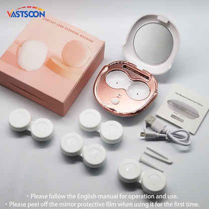 Portable Ultrasonic Contact Lens Cleaner with USB Charger & Soak Case Kit (White)