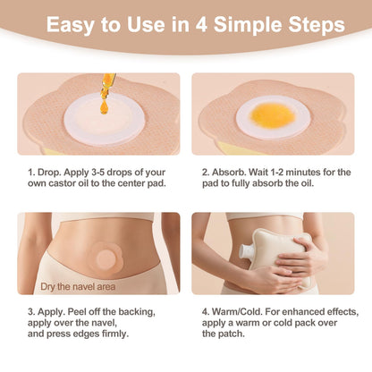 Castor Oil Belly Button Patch | Colorfarm 50Pcs Organic Cotton Self-Adhesive Leak-Proof Belly Wrap