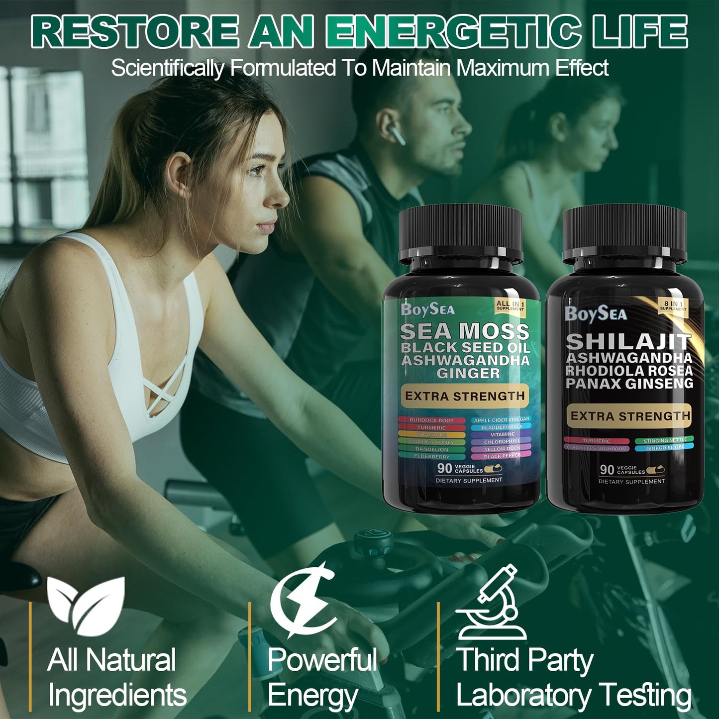 Boysea Shilajit & Sea Moss Bundle – 90 Count | All-in-1 Capsules with Shilajit, Sea Moss, Ashwagandha, Ginger & Rhodiola