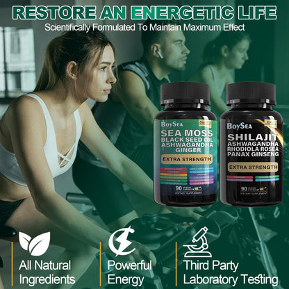 Boysea Shilajit & Sea Moss Bundle – 90 Count | All-in-1 Capsules with Shilajit, Sea Moss, Ashwagandha, Ginger & Rhodiola