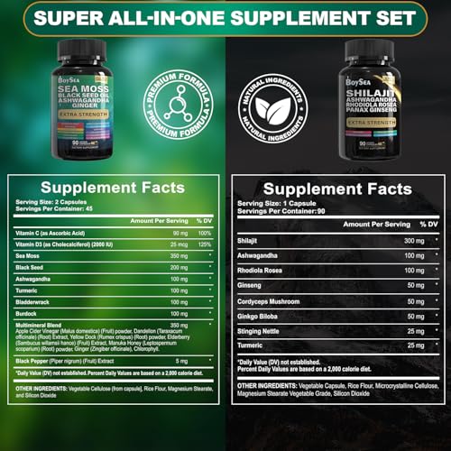 Boysea Shilajit & Sea Moss Bundle – 90 Count | All-in-1 Capsules with Shilajit, Sea Moss, Ashwagandha, Ginger & Rhodiola