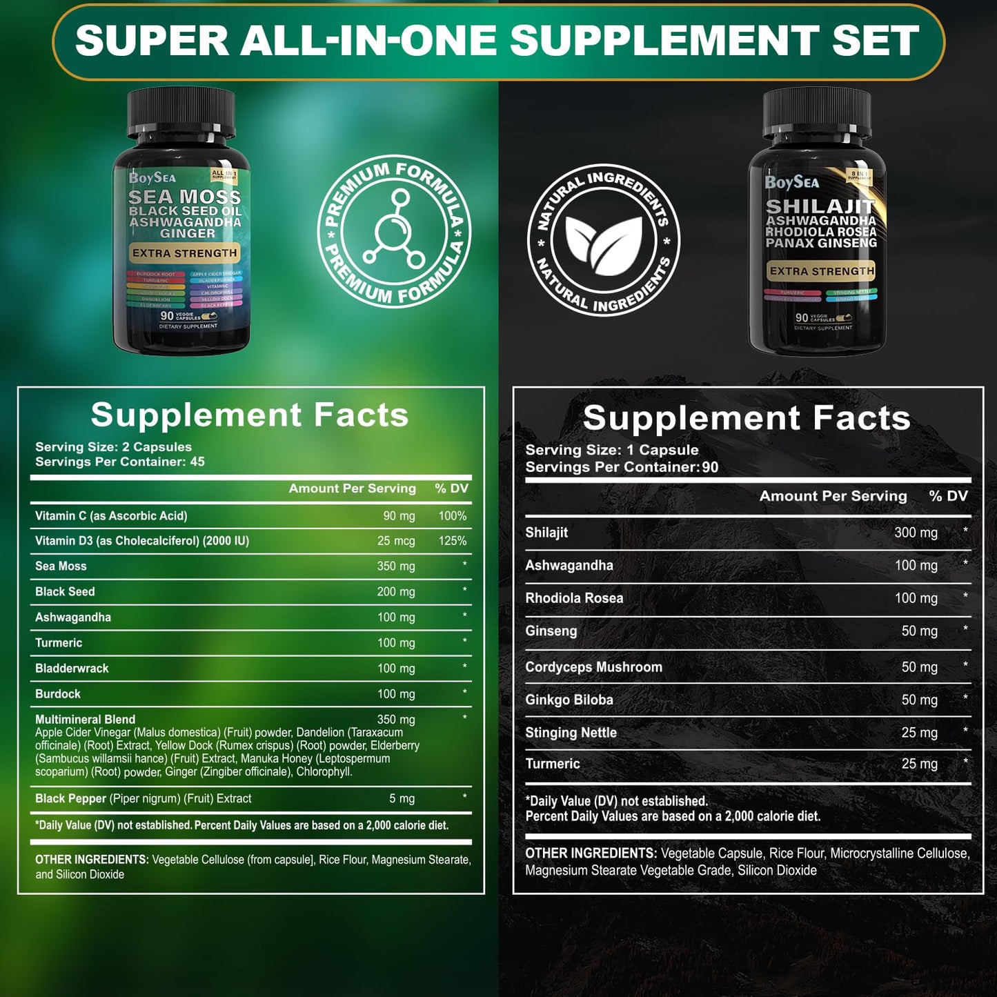 Boysea Shilajit & Sea Moss Bundle - 90 Count - All-in-One Capsules
