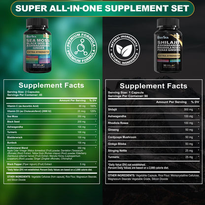 Boysea Shilajit & Sea Moss Bundle - 90 Count - All-in-One Capsules