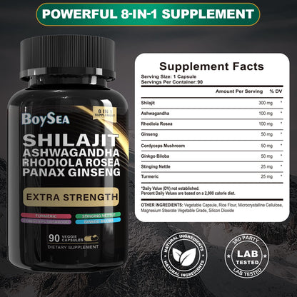 Boysea Shilajit & Sea Moss Bundle – 90 Count | All-in-1 Capsules with Shilajit, Sea Moss, Ashwagandha, Ginger & Rhodiola