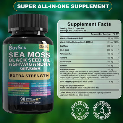 Boysea Shilajit & Sea Moss Bundle - 90 Count - All-in-One Capsules