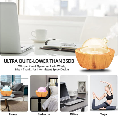 280ml Glass Essential Oil Diffuser – Wood Grain Base | Auto Shut-Off | 7-Color LED Lights