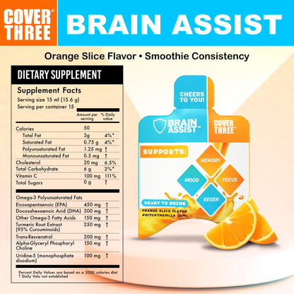 Cover Three Brain Assist - Liquid Brain Support for Focus & Memory
