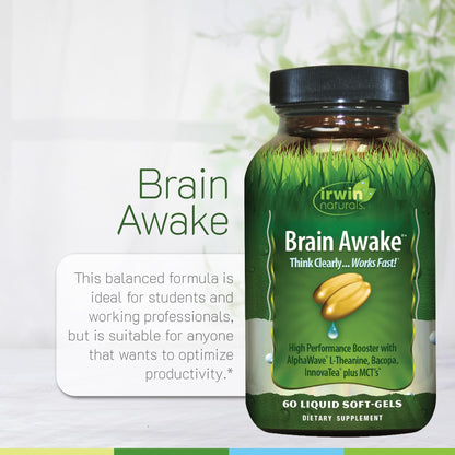 Irwin Naturals Brain Awake - 60 Softgels Pack of 2 | Enhanced Focus & Clarity