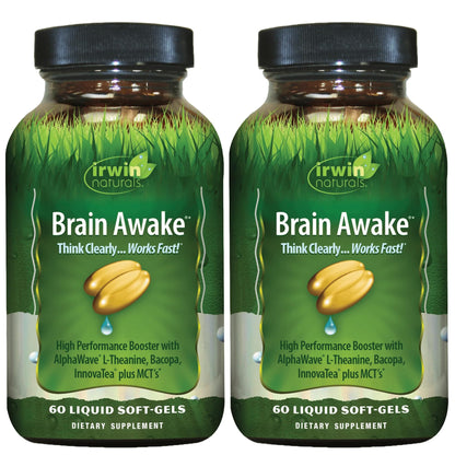Irwin Naturals Brain Awake - 60 Softgels Pack of 2 | Enhanced Focus & Clarity