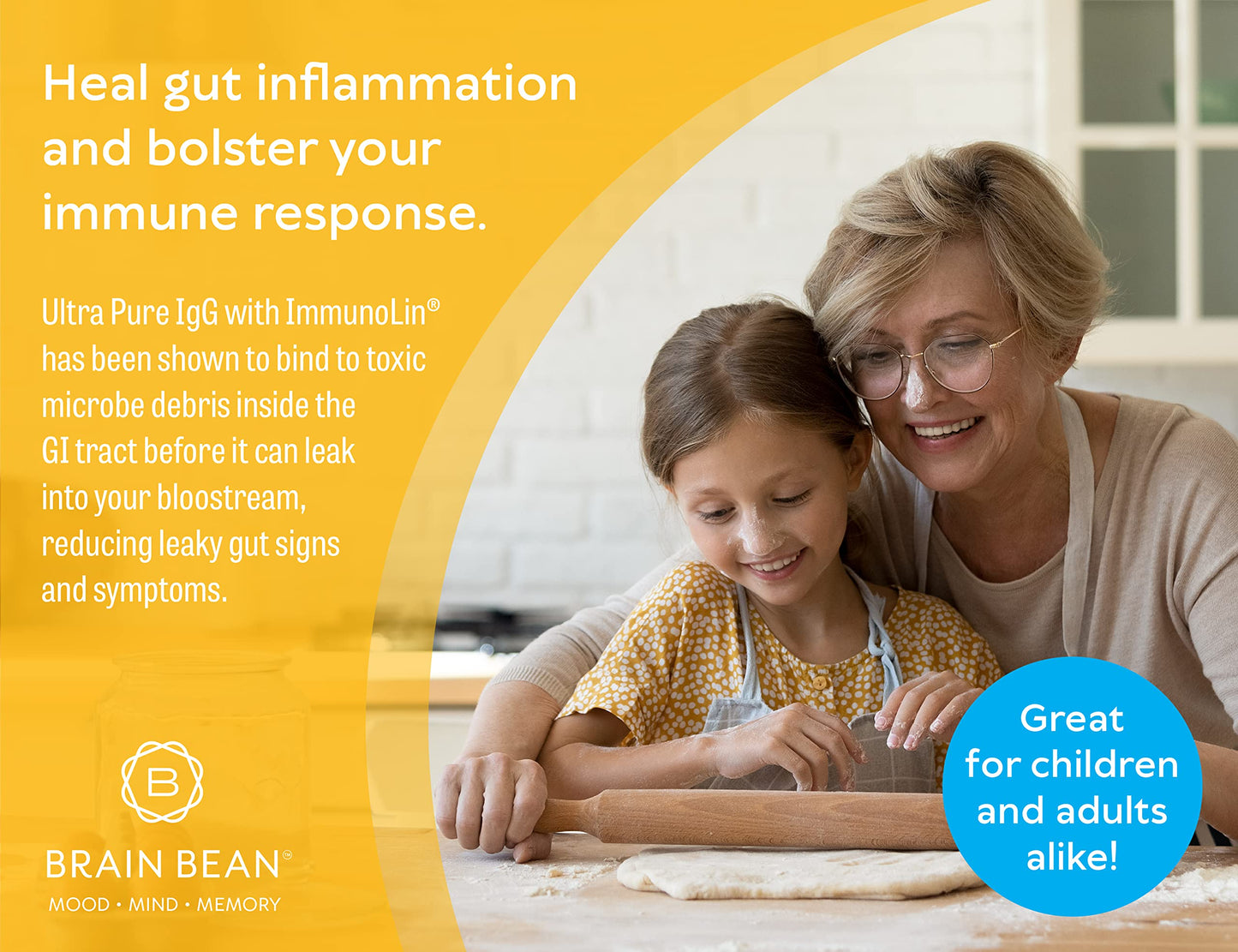 Brain Basics Ultra Pure IgG Supplement – Dairy-Free IgG-Immunolin Powder, 150g, 60 Servings