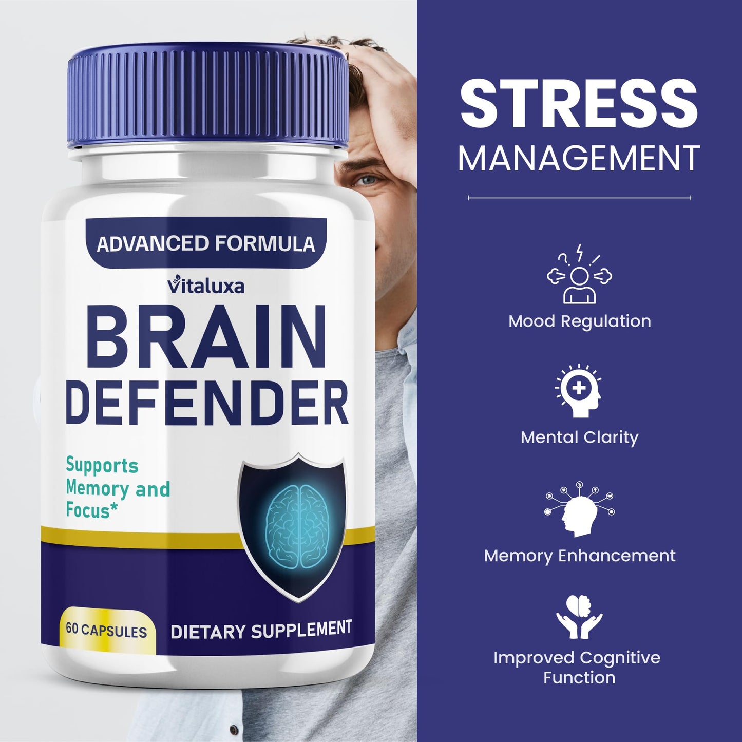 Brain Defender Supplement – Focus & Memory Nootropic Capsules (60 Count)