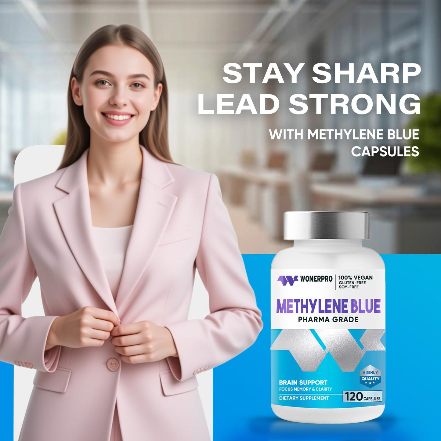 Methylene Blue Pharma Grade Capsules with Vitamin C Ester – Cognitive Support (120 caps)