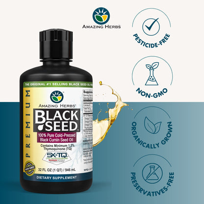 Amazing Herbs Premium Black Seed Oil – Cold-Pressed Nigella Sativa, 32 oz (Pack of 2)
