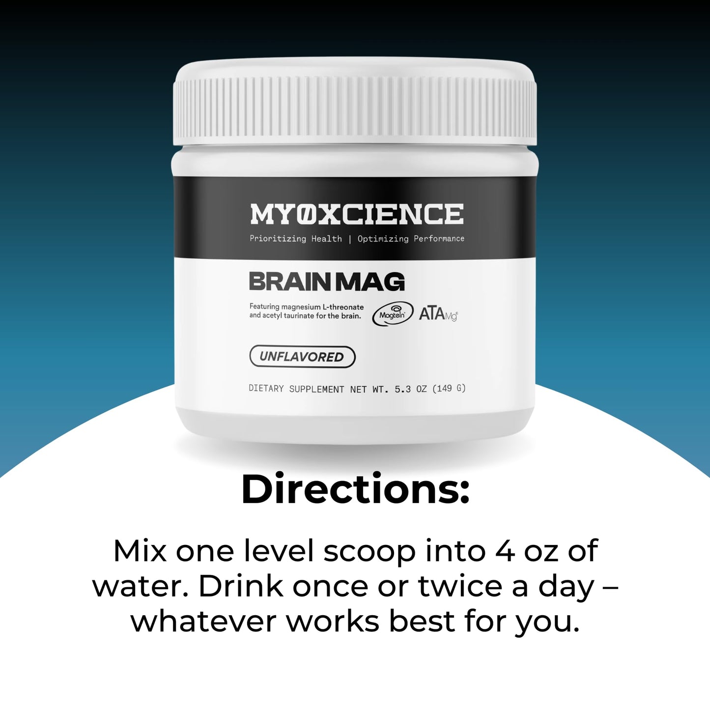MYOXCIENCE Brain Mag | Magnesium L-Threonate Magtein & Magnesium Glycinate Powder (Unflavored) – 60 Servings