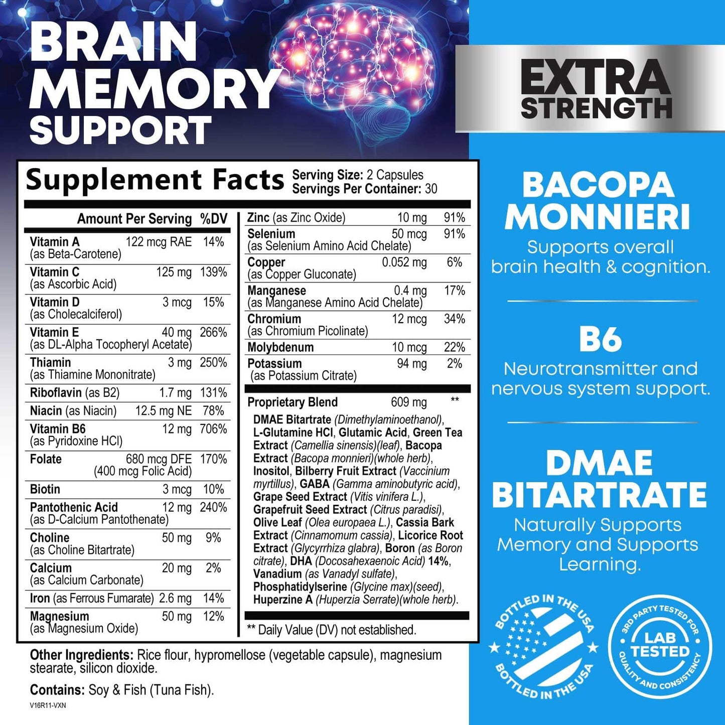 Brain Memory Supplement Pills - 3X Strength Nootropics for Concentration, Clarity & Focus