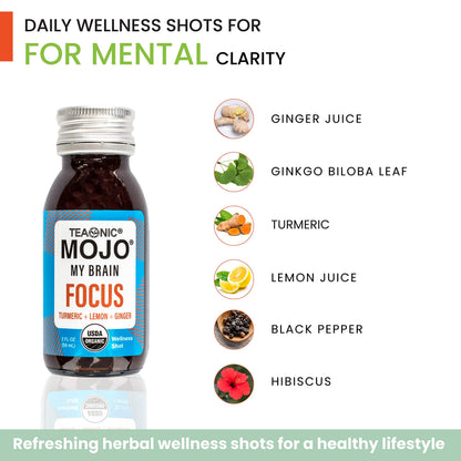 TEAONIC My Brain Mojo Focus Wellness Shots – Vegan, Gluten-Free, Non-GMO (12 x 2 fl oz)