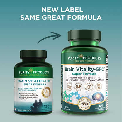 Purity Products Brain Vitality GPC Super Formula - Acetyl L-Carnitine + Alpha GPC + Phosphatidylserine - 120 Caps