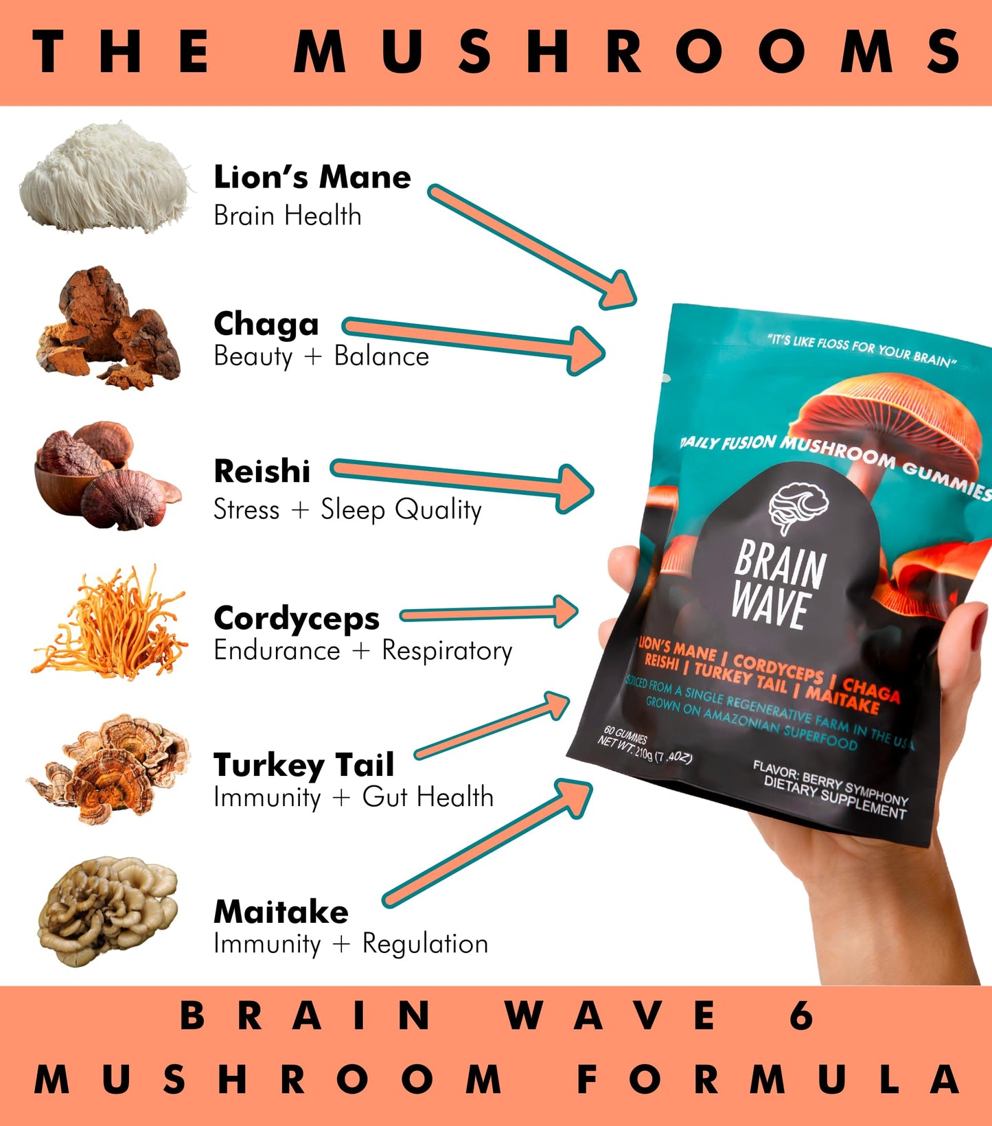Superfood Mushroom Gummies – 2,008 mg Multi Lions Mane, Reishi, Cordyceps