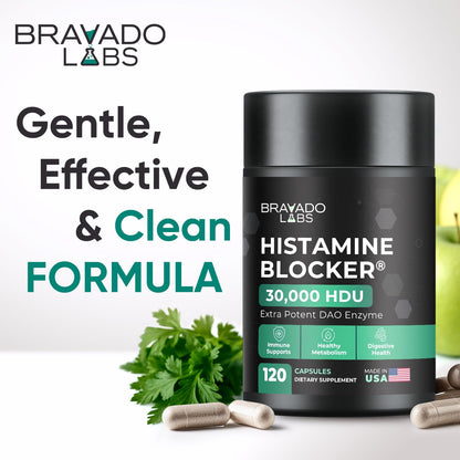 Bravado Labs DAO Histamine Blocker – Extra Potent 30,000 HDU Enzyme, Digest & Immune Support, 120 Caps