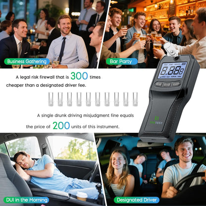 Breathalyzer with Fuel Cell Sensor - Police-Grade Alcohol Tester for Home Use (10 Mouthpieces)