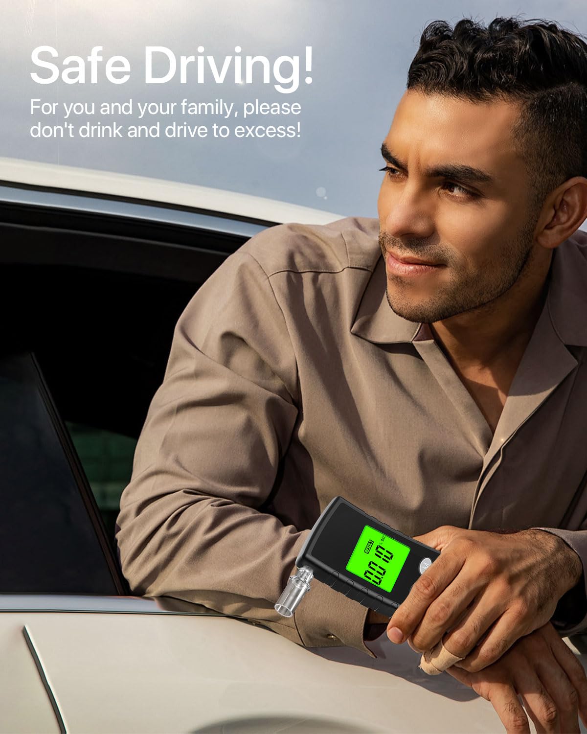 Breathalyzer with LCD Display – Portable Alcohol Tester Includes 10 Mouthpieces