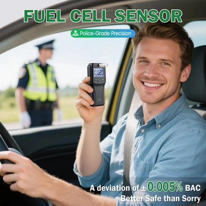 Breathalyzer with Fuel Cell Sensor - Police-Grade Alcohol Tester for Home Use (10 Mouthpieces)