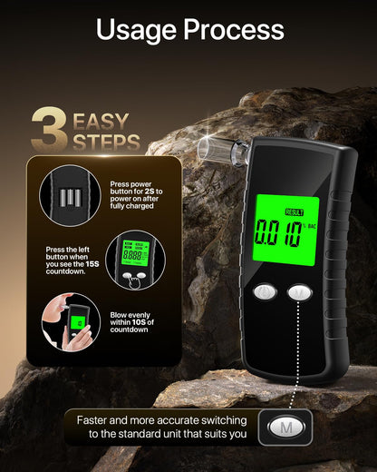 Breathalyzer with LCD Display – Portable Alcohol Tester Includes 10 Mouthpieces