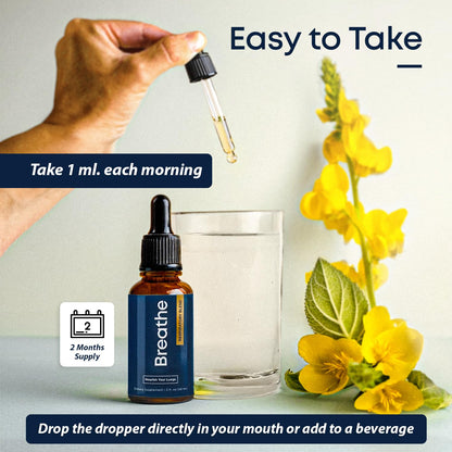 Herbal Tea Therapy Breathe 8-in-1 Mullein Drops – Peppermint, Thyme & Mullein Leaf, 2 oz, USA Made