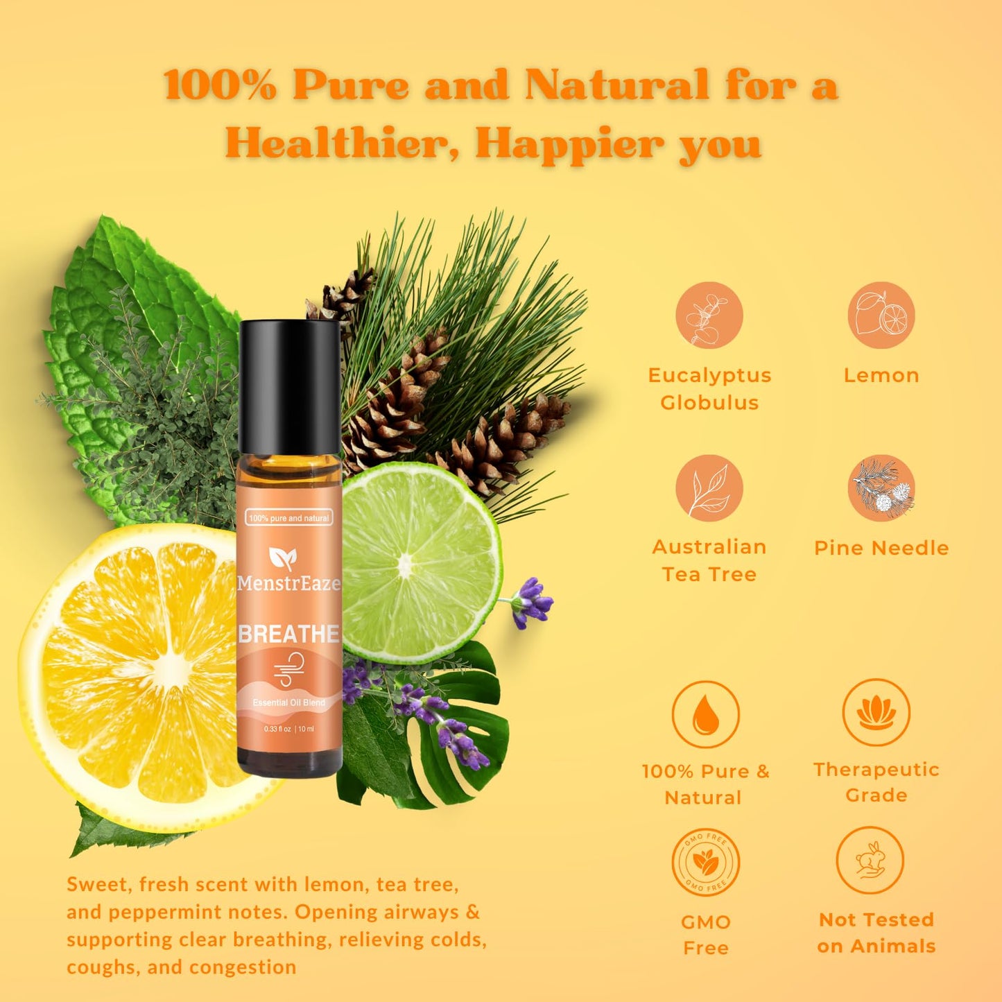 Breathe Essential Oil Roll-On Blend | Therapeutic-Grade, Clear Breathing & Energy Boost (10ml)