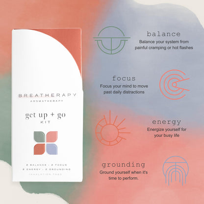 Breatherapy Get Up + Go Kit – 8-Pack Aromatherapy InhalationTabs (Energy, Focus, Balance, Grounding)