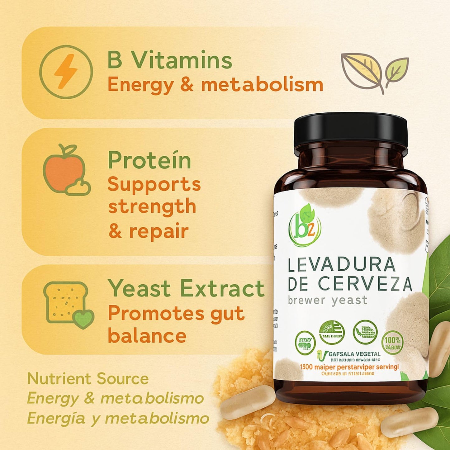 Brewer's Yeast Capsules 1500 mg - 90 Veggie Caps | Natural, Made in USA
