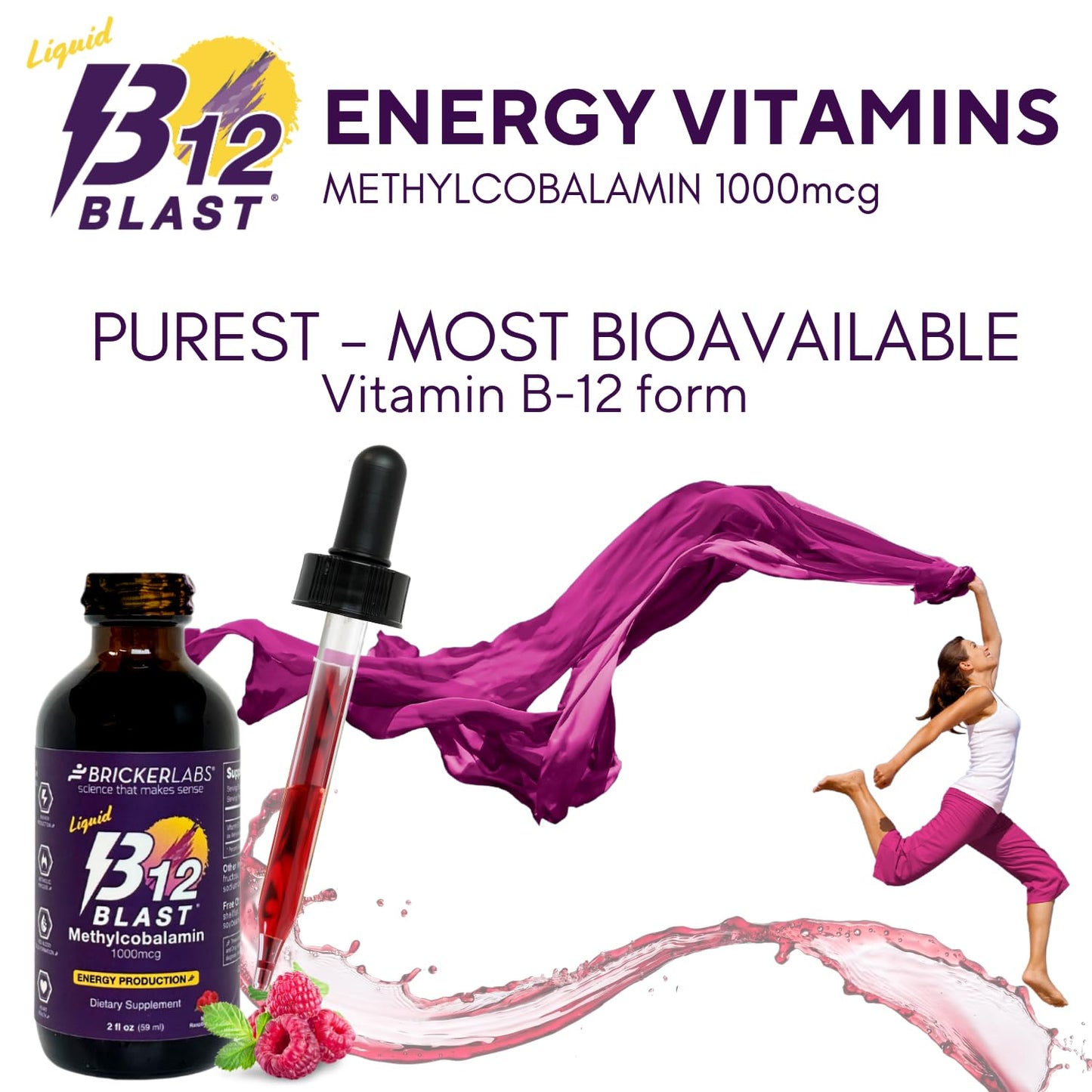 Bricker Labs B12 Blast Methylcobalamin 1000mcg | Vegan Liquid B12, 59 Servings