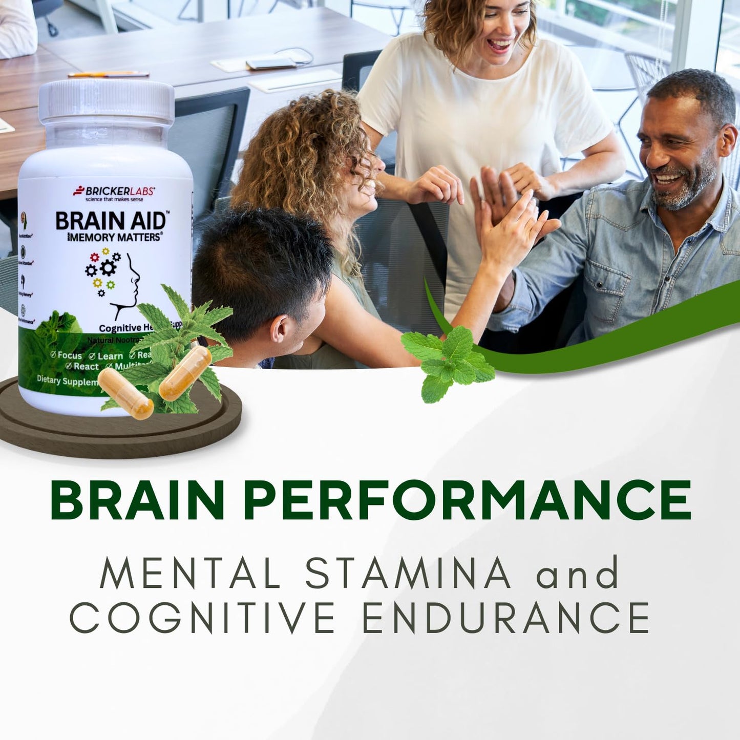 Bricker Labs Brain Aid Memory Matters – Nootropic Brain Supplement with Neumentix Spearmint Extract, 90 Capsules