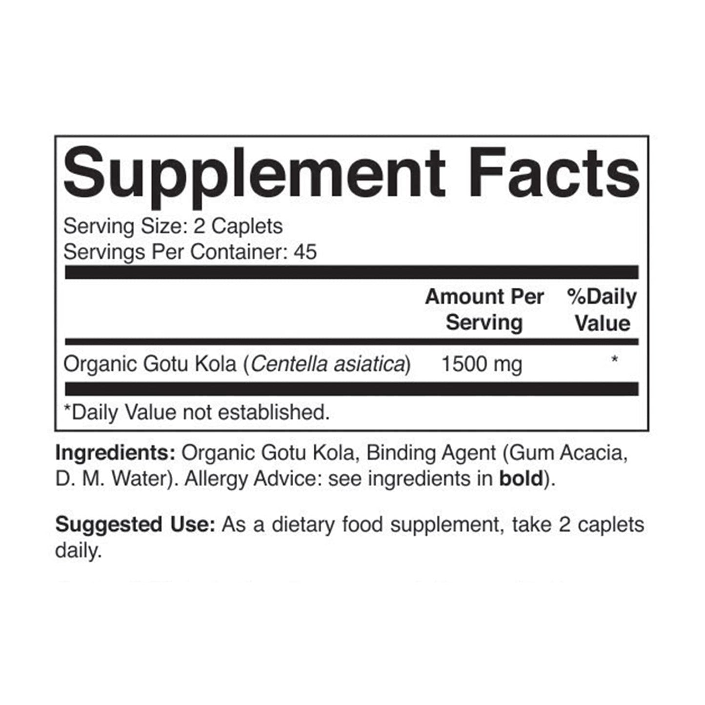 Brieofood Organic Gotu Kola 1500mg – 45 Servings – Vegetarian, Gluten Free, 90 Tablets