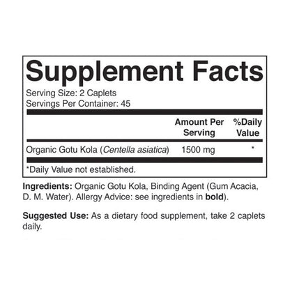 Brieofood Organic Gotu Kola 1500mg – 45 Servings – Vegetarian, Gluten Free, 90 Tablets